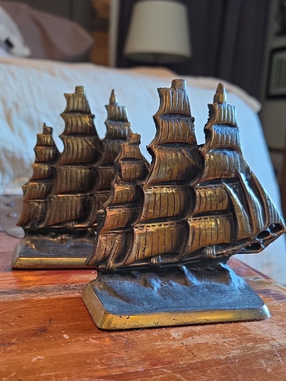 STUNNING VINTAGE VERONA BRASS Bronze Copper SHIP BOOKENDS